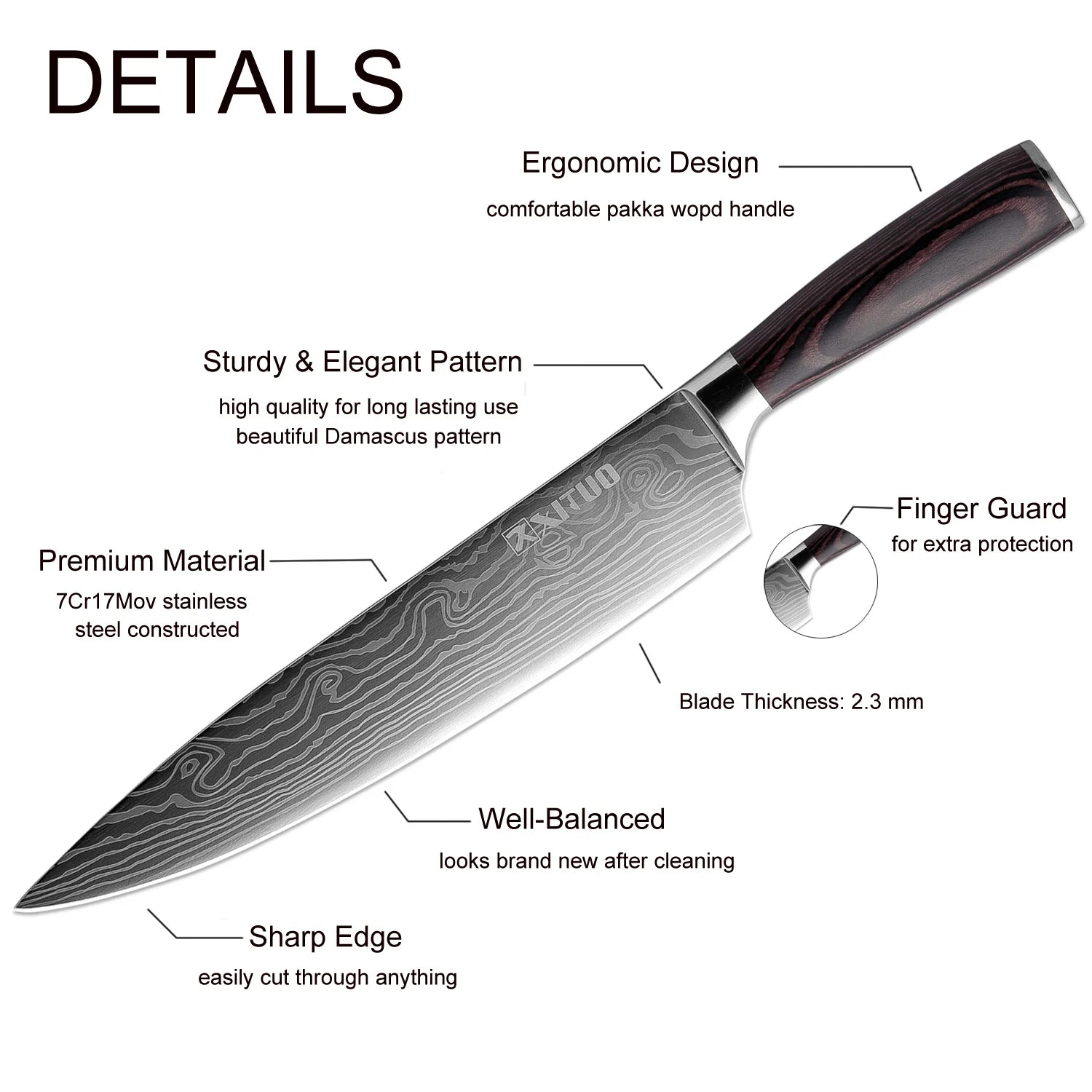 XITUO Sharp Kitchen Knives 8“ Santoku Chef Knife